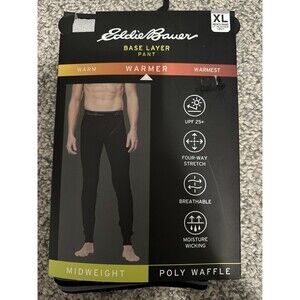 NWT Eddie Bauer Men's Base Layer Pant Heather Grey Size XL Poly Waffle Thermal